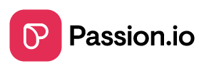 Passion.io logo with pink rounded square icon containing white 'P' and black text reading 'Passion.io'